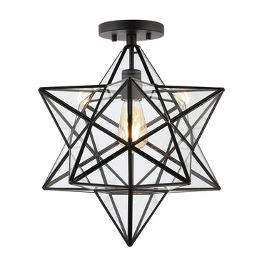 Ava 14.5" Farmhouse Bohemian Iron/Glass LED Semi Flush Mount - JONATHAN Y